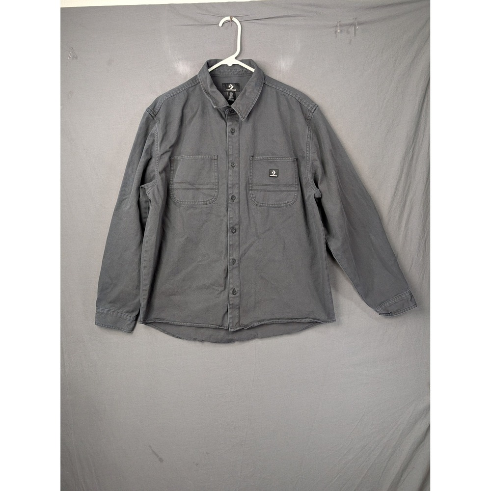Converse Mens Utility Long Sleeve Button Down Shirt 10022012-A02-001 Gray Medium